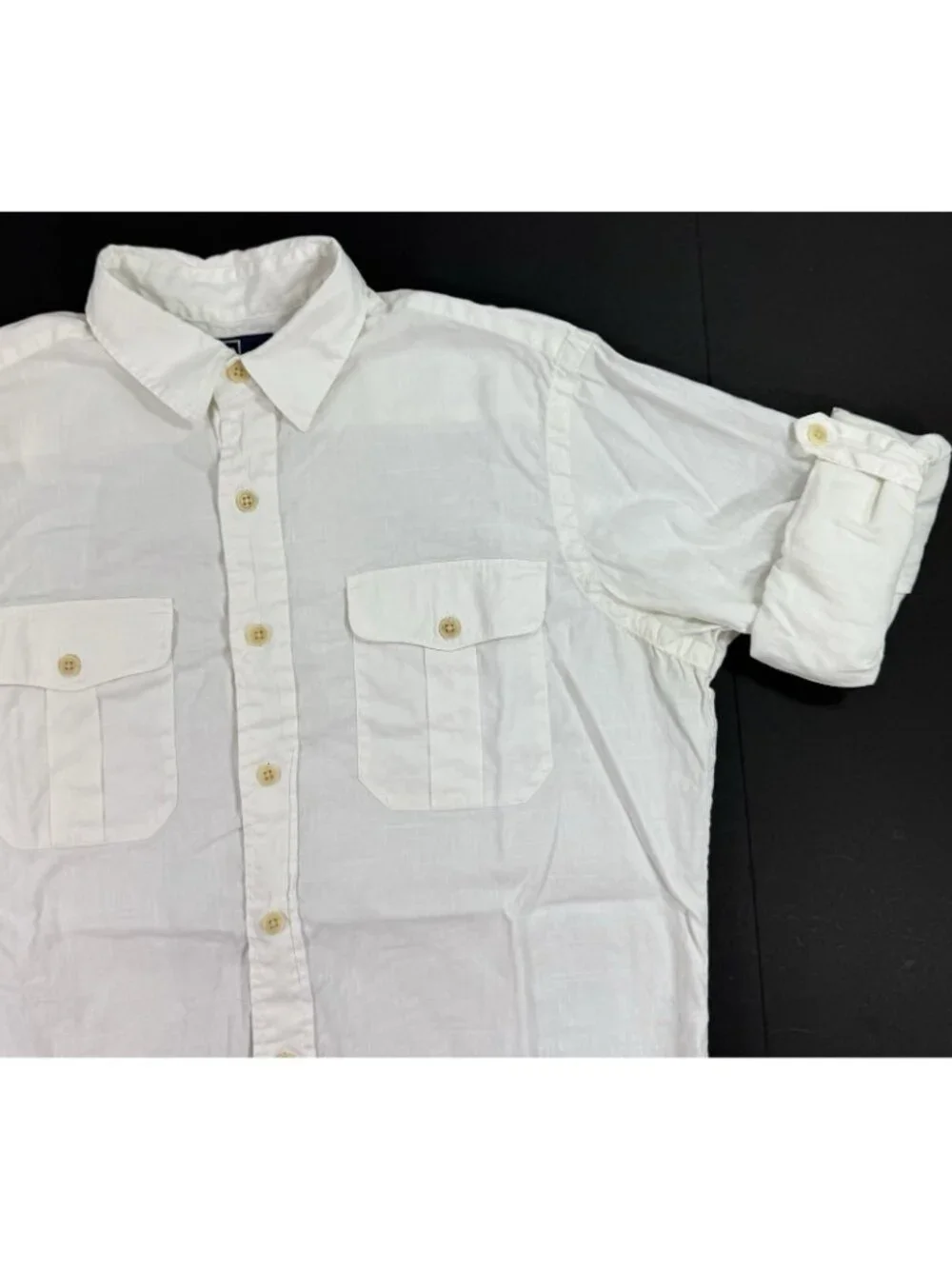 Vtg Polo Ralph Lauren Mens Shirt Size Medium Roll Tab Sleeve Linen Blend White